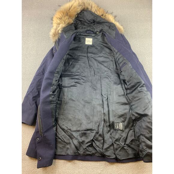 SAM Parka Women's Size Small Blue Jacket Wool Blend Real‎ Fur Hood - Picture 4 of 11